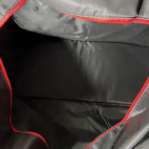 Ferragamo Parfums 16" Nylon Tote Duffle Bag Black Red Zip Top - Picture 7 of 9